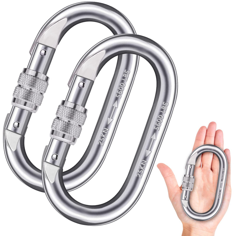 Heavy Duty Carabiner Clip Climbing Carabiner(25kn=5600lbs),Hook with Screwgate Multipurpose for Climbing, Rigging, Ropes, Hammocks (O Shape, 2pack) - BeesActive Australia