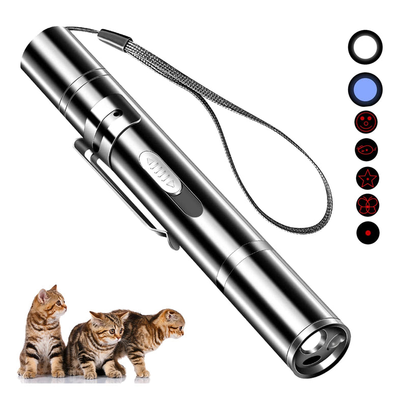 Pet Cat Laser Toy, USB Rechargeable Handheld Pointer, 5 Red Laser Patterns, Suitable Indoor Interaction with Cats or Dogs - BeesActive Australia