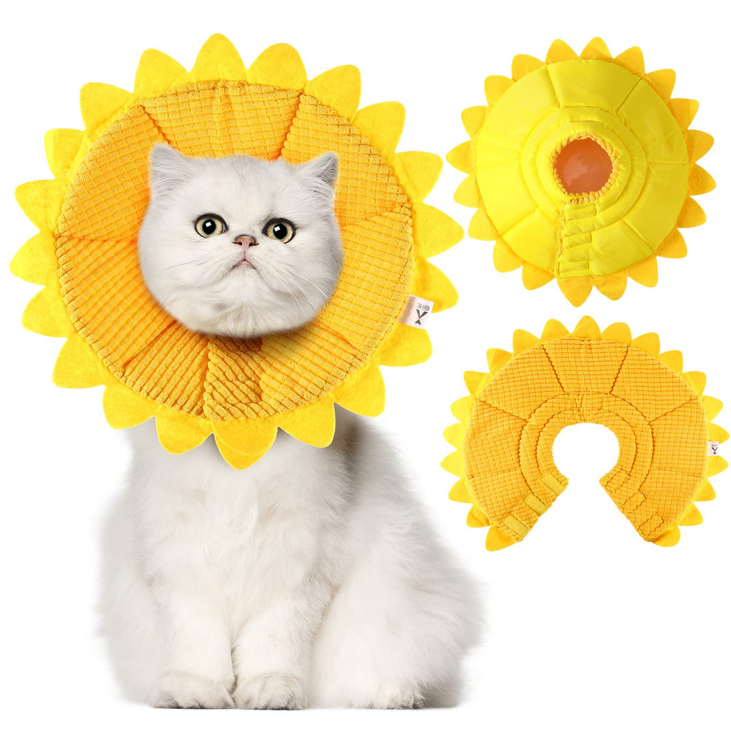 Sunflower Cat Recovery Collar Cotton Pet Cone Collar Soft Adjustable Fasteners Pet Cone Fabric Cone for Cats Cat Anti Scratch Collar for Cat and Puppy Pet Supplies, Yellow Medium - BeesActive Australia