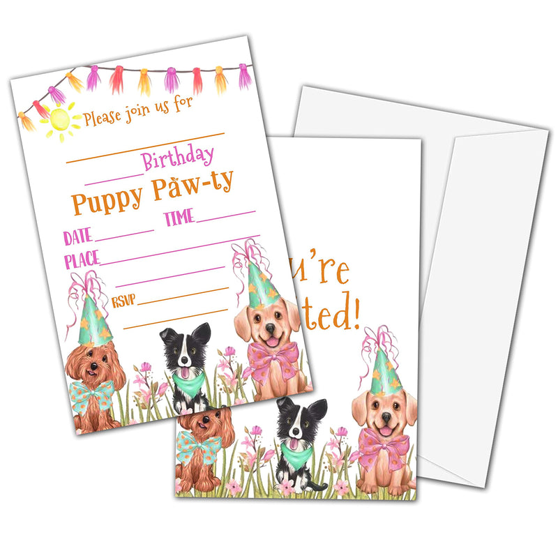 Birthday Party Invitation Cards for Kids, Party Invites, Cards for Girls Boys, Party Celebration for Teens, Pet Doggy Dogs Puppy Pawty Cards, Personalized 20 Cards With Envelopes (IN024) - BeesActive Australia