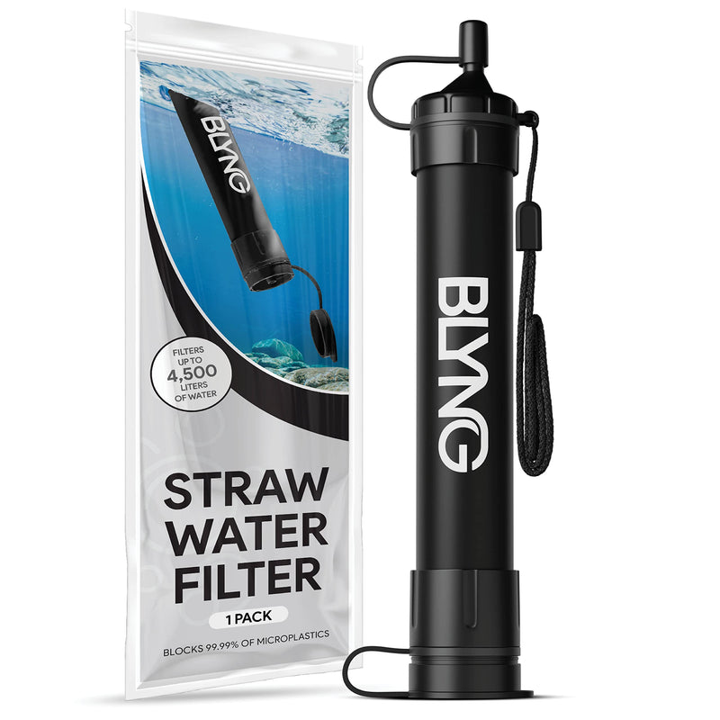 Survival Straw Water Filter - Straw With Filter for Healthy Drinking - Survival Water Filter Blocks 99.99% Microplastics, Water Filter Straw for Hiking, Biking, Camping, Survival Straw Water Purifier. 1 Pack Black - BeesActive Australia