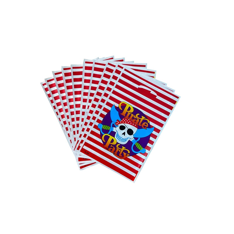 LYST 30PCS Pirate Gift Bags Treat Candy Bags Pirate Goodies Bags Red and White Stripe Plastic Bags for Nautical or Pirate Themed Party Party Favors - BeesActive Australia