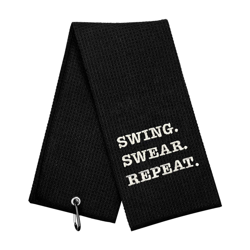 Funny Golf Towel, Swing Swear Repeat, Golf Gifts for Men - Golf Accessories for Men, Embroidered Golf Towels for Golf Bags with Clip, Black - BeesActive Australia