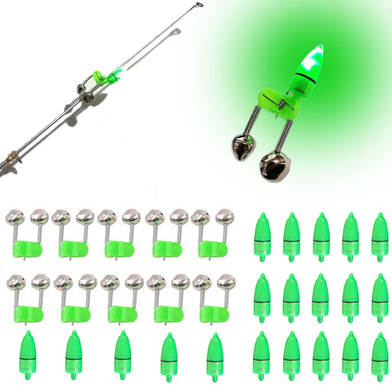 JZTang Fishing Bells with Lights 20 Pcs LED Night Fishing Lights 10 Pcs Fishing Rod Bait Alarm Bell Green - BeesActive Australia