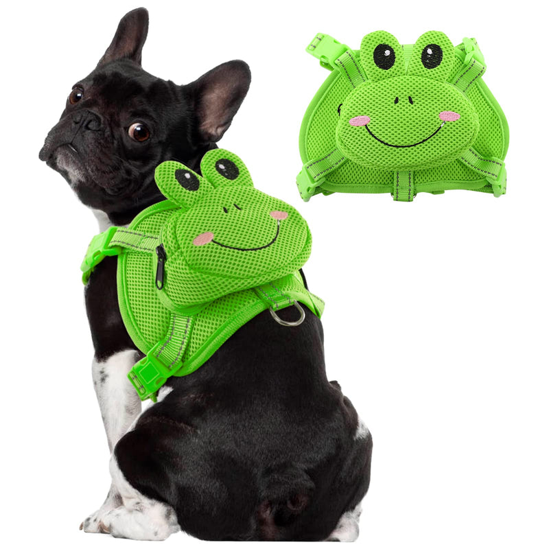 OUOBOB Dog Backpack Harness Dog Self Carrier Bag Adjustable No-Pull Pet Harness Vest Puppy Mesh Saddle Bag with D-Ring Cute Frog Backpack for Outdoor Travel Hiking Daily Walking Small Medium Dogs Green Frog - BeesActive Australia