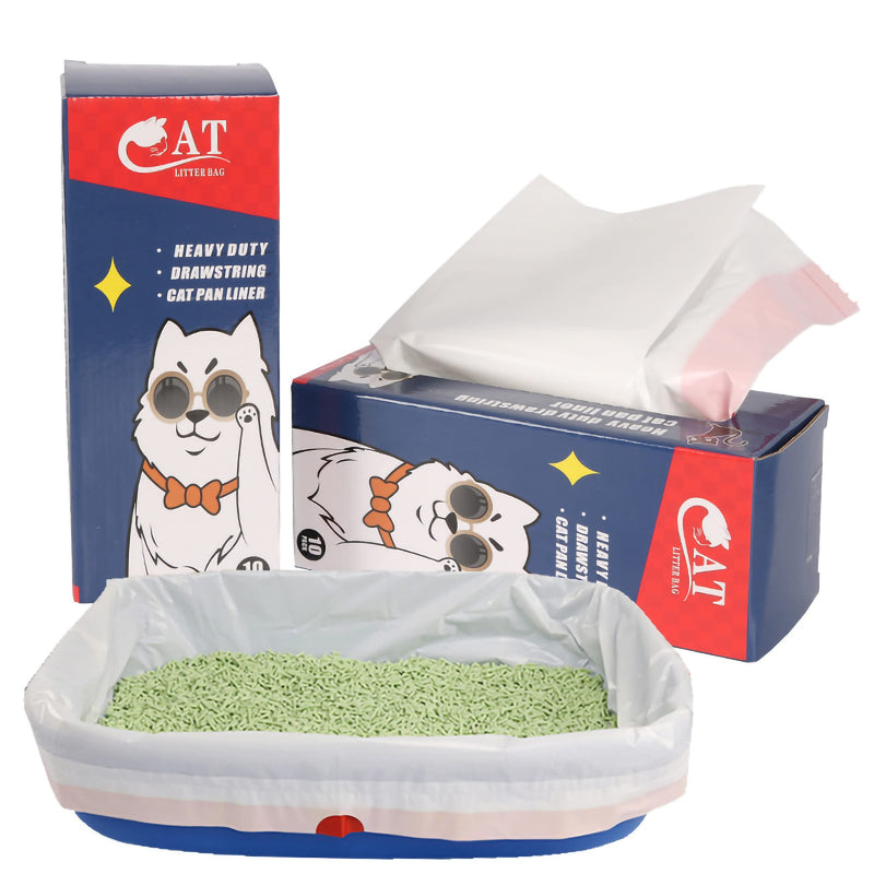 Cat Litter Box Liners Disposable Drawstring Poop Bags 10 Count/Box,Easy To Clean, Leak-Proof, Thickened Durable, Heavy Duty,Less Prone To Tearing,Unscented (XL), White - BeesActive Australia