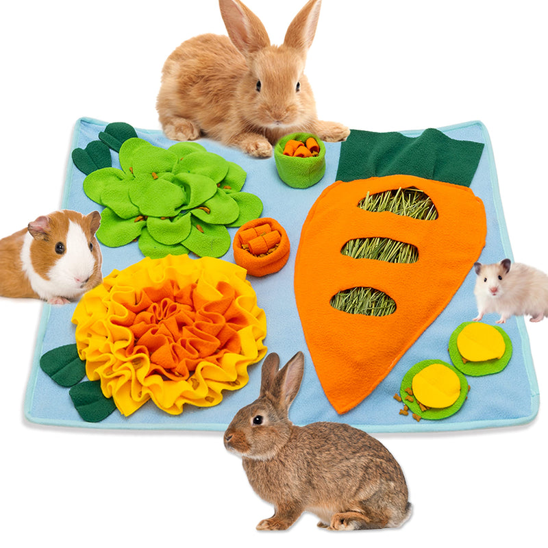 Rabbit Hay Feeder - Interactive Funny Polar Fleece Pet Foraging Mat Indoor for Guinea Pig Bunny Chinchillas Hamster Ferrets Small Aniamls - Anti Slip Feeding Mat Treat Dispenser Machine Washable - BeesActive Australia