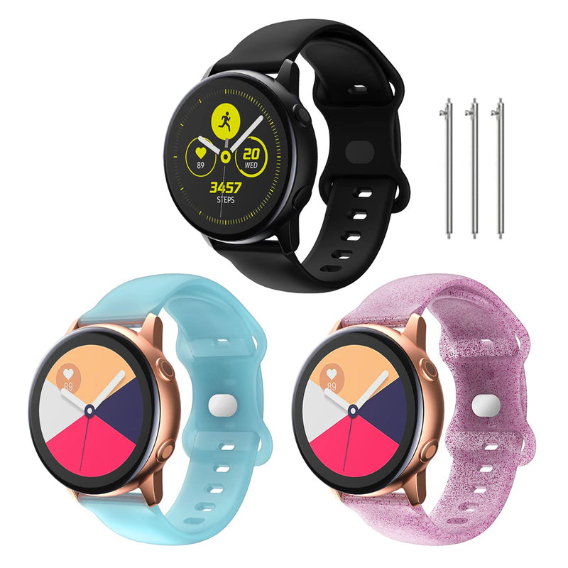 TOOLAIK Bands Compatible with samsung galaxy watch 4 band 40mm/44mm and samsung Active 2 Bands 40mm/44mm,20mm Silicone watch band for Galaxy Watch 3 41mm/Galaxy Watch 42mm/Gear S2 Classic Women Men Black/Glitter Powder Rose Red/Luminous Blue - BeesActive Australia