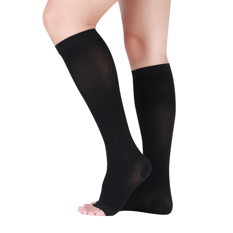 20-30 mmHg Compression Stockings for Women and Men Knee High Open Toe Black Large - BeesActive Australia
