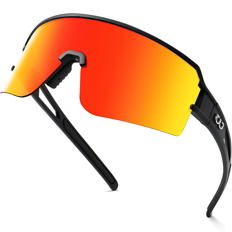 FMY Polarized Cycling Glasses Sports Sunglasses, UV400 Protection Eyewear Baseball Running Fishing for Men Women Black &Red Lens - BeesActive Australia