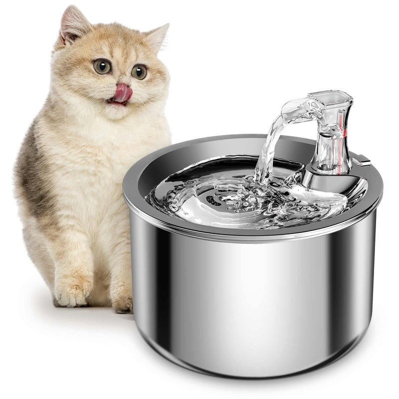 Homtyler Cat Water Fountain, Stainless Steel Pet Water Fountain for Cats Inside Ultra-Quiet Pump, 2L/67oz Automatic Dog Dispenser Water Bowl, Multiple Pets Water Fountain Sliver - BeesActive Australia