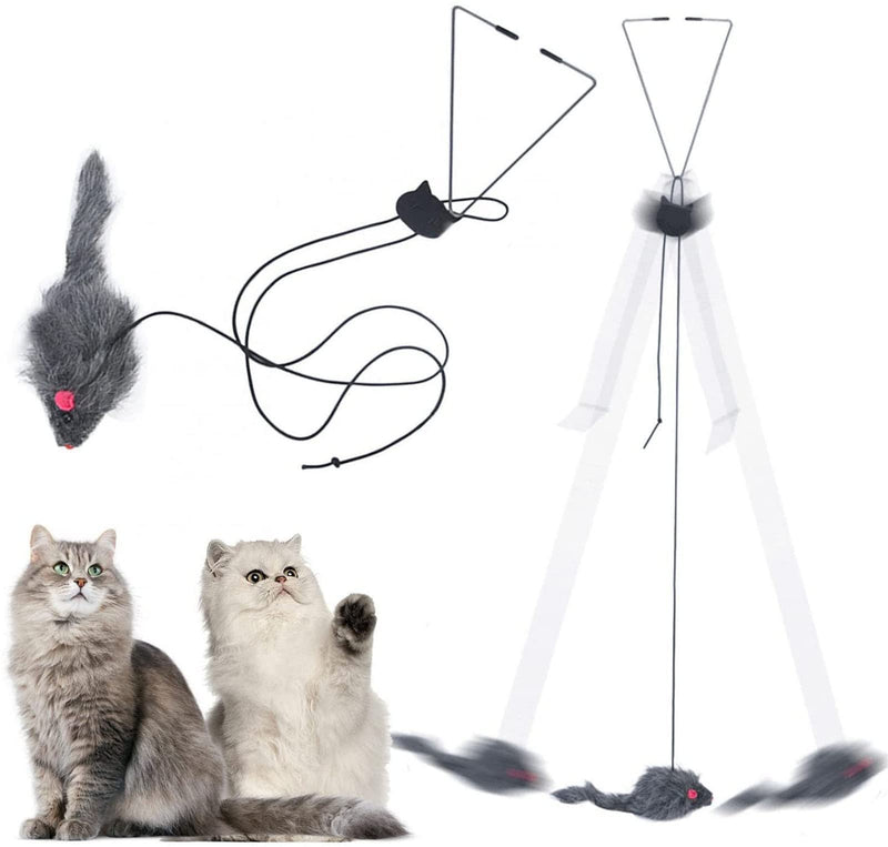 Cat Toy Rope Mouse Play Supplies, Hanging Retractable Cat Catching Mouse Toy, Funny Door Hanging Bouncing Mouse Retractable Plush Mice Cat Interactive Toy Black - BeesActive Australia