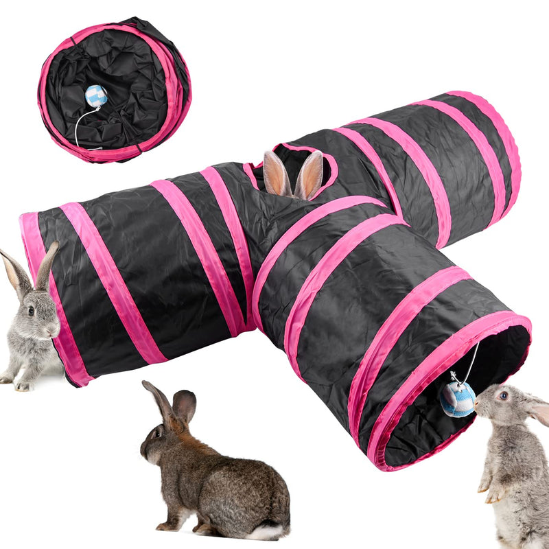 WXJ13 Bunny Tunnels Cat Tube Collapsible 3 Way Rabbit Tunnels for Indoor Bunnies Bunny Hideout Small Animal Tunnel Tubes Hideout Extra Hideaway Toys Rabbits Bunny Guinea Pigs Kitty Rose Red - BeesActive Australia