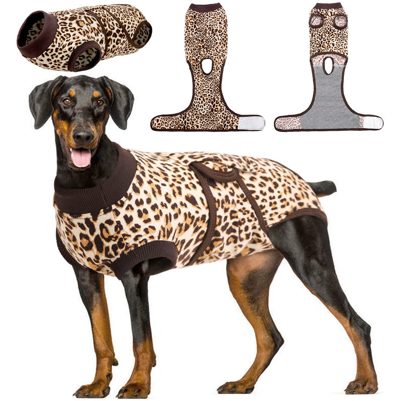 Kuoser Dog Surgical Recovery Suit, Pet Leopard Printed Recovery Shirt Dog After Surgery Vest for Abdominal Wounds Skin Disease, E-Collar & Cone Alternative, Prevent Licking Dog Onesies X-Large (Back:20.1-24.8'', Weight:42-75 LB) Brown - BeesActive Australia