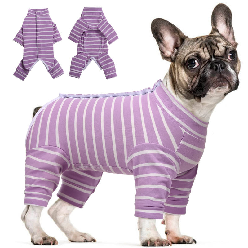Kuoser Dog Onesie Recovery Suit, Puppy Long Sleeve Bodysuit After Surgery Shirt for Shedding Skin Disease Wound Protection, Pet Pajamas Anti-Licking Cone Alternative for Small Medium Cats Dogs Large (Back Length: 14.6'') Purple - BeesActive Australia