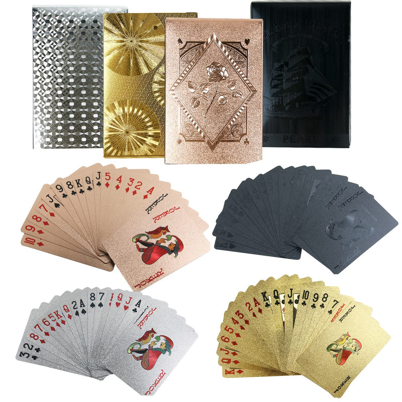 4 Decks Waterproof Playing Cards Plastic Black Rose Gold Playing Card Foil Poker Cards Themed Standard Playing Card Games for Adults Family Game Party 4 Decks - BeesActive Australia