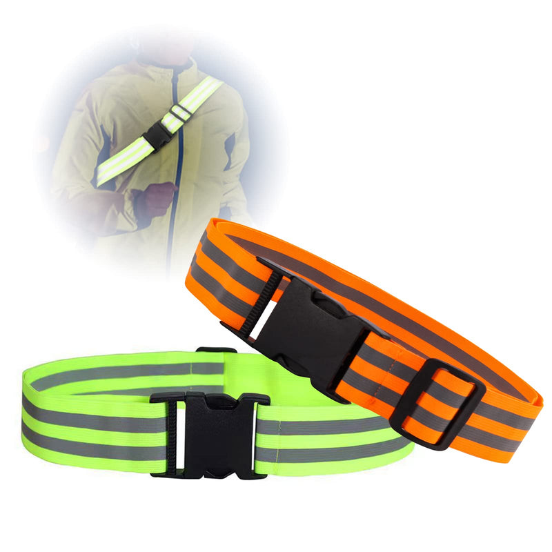 Little World Reflective Belt - 2 Pcs PT Belt - Reflective Running Gear for Men and Women - Elastic Reflective Sash Perfect for Running Cycling Walking Marathon Military (Green and Orange) - BeesActive Australia