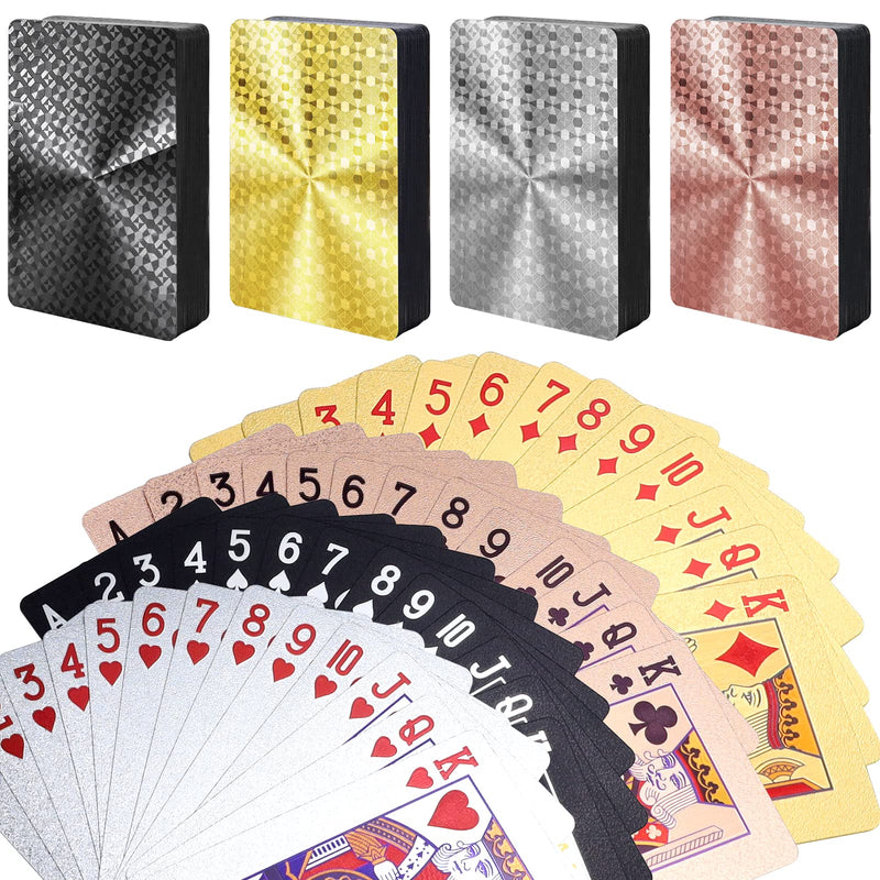 4 Decks Playing Cards Foil Poker Cards,Waterproof Plastic Foil Poker Cards,Diamond Foil Poker Cards Gold for Adults, Party Gift,Travel and Classic Family Card Game(Gold Silver Black Pink) - BeesActive Australia