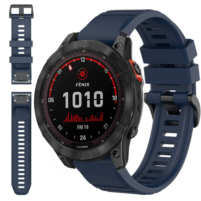 Miimall Compatible Garmin Fenix 7X Band, Soft Sport Silicone 26mm Replacement Wristband Lightweight Easy-Fit Band Straps for Garmin Fenix 26mm 7X/7X Solar/7X Sapphire Solar/6X/5X(Midnight Blue) Midnight Blue - BeesActive Australia