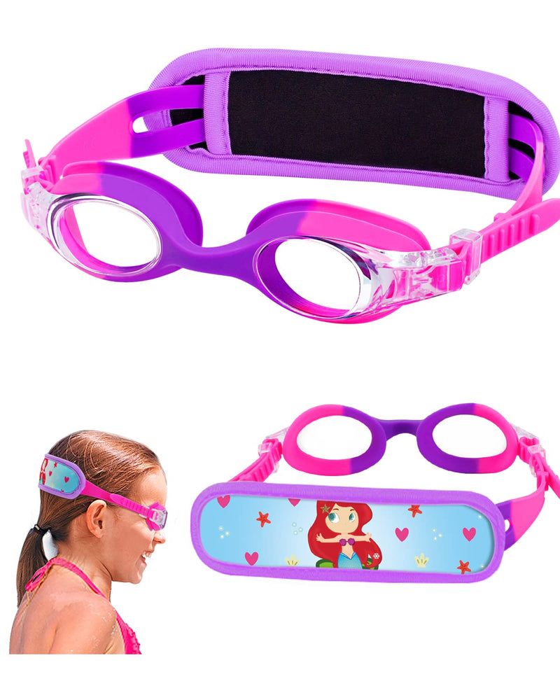 Vvinca Kids Swim Goggles with Fabric Strap No Tangle Pain-Free, Anti-Fog Swimming Pool Goggle No Leak for Toddlers Girls Boys C-1 Pack Bright Pink Purple - BeesActive Australia