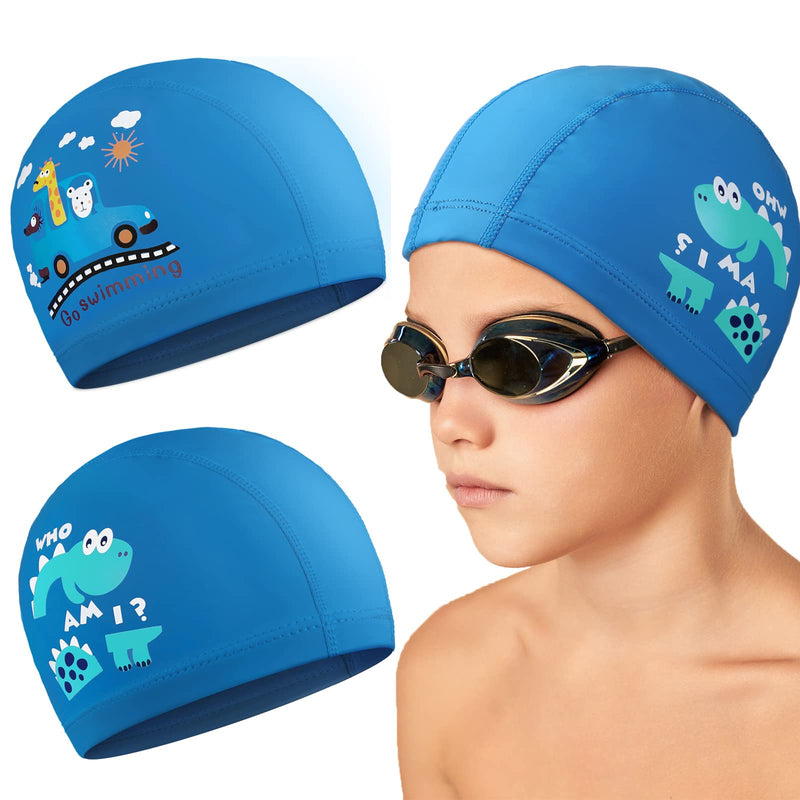 2 Pieces Kids Swimming Caps for Kids, Toddler, Children, Boys and Girls, Kids Waterproof Bathing Swim Cap for Long and Short Hair Dinosaur, Car - BeesActive Australia