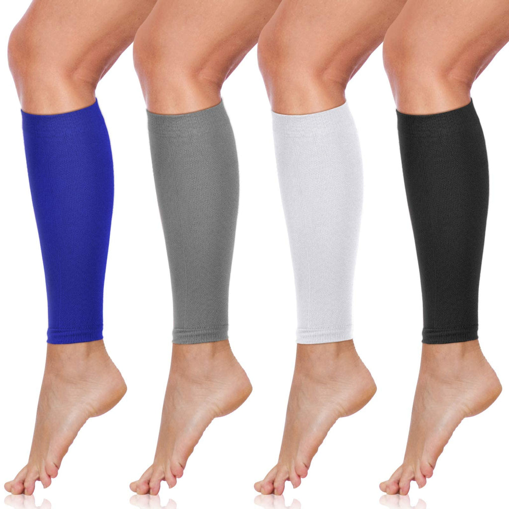 SATINIOR 4 Pairs Calf Compression Sleeve Leg Compression Sock Calf and Shin Support Relieve Calf Pain for Men Women Youth for Running, Cycling, Walking(Black, White, Gray, Blue,Small) Black, White, Gray, Blue Small - BeesActive Australia