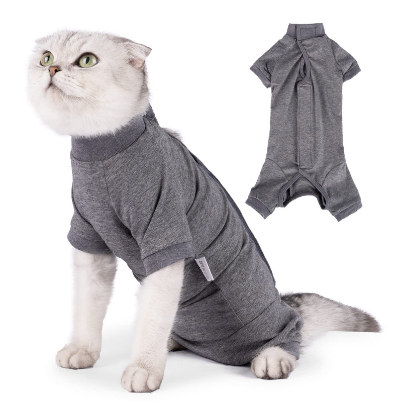 Cat Surgical Recovery Suit Professional for Male Female Dog Abdominal Wounds Cone E-Collar Alternative, Anti-Licking Or Skin Diseases Pet Surgical Recovery Pajama Suit, Soft Fabric Onesies for Cats L(Pack of 1) Grey - BeesActive Australia