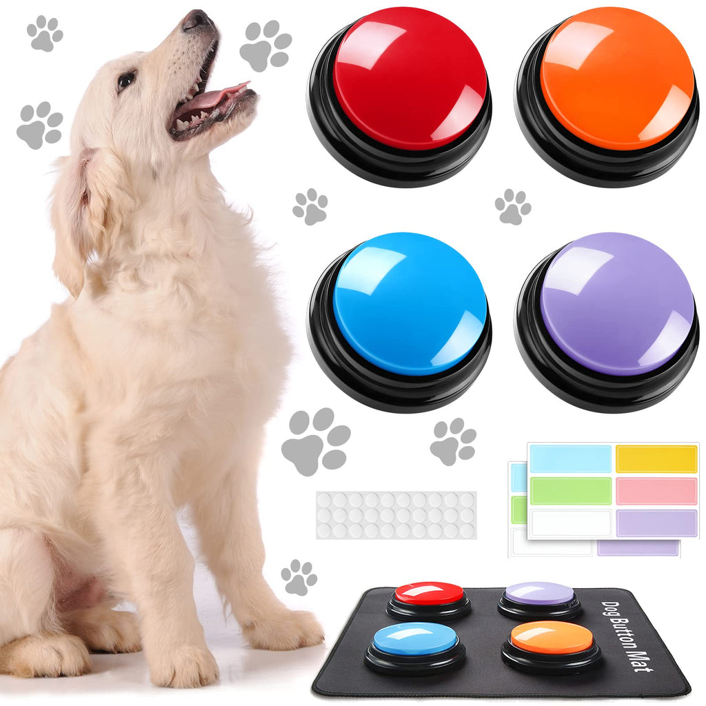 Sadnyy 4 Color Dog Buttons for Communication Dog Buttons Including Mats, Stickers, Training Guide, Glue Recordable Button for Pets Dog Talking Button Set Talking Buttons for Dogs and Cats - BeesActive Australia