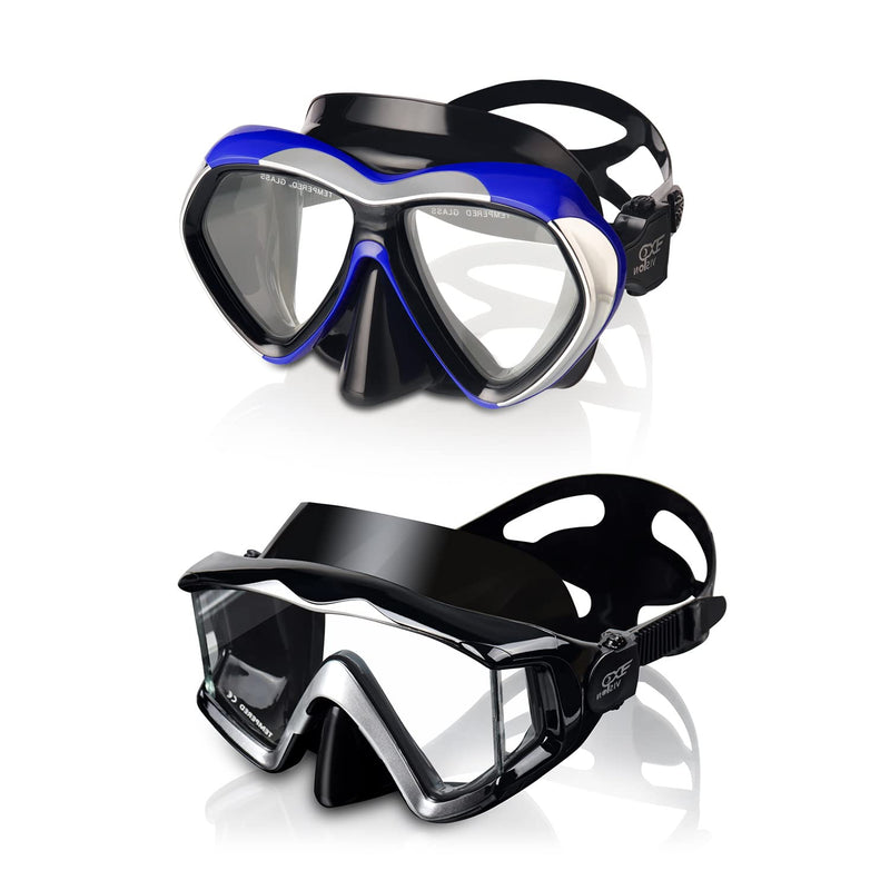 2pcs Adult Snorkel Mask, Pano 3 Diving Mask and 2 Window Tempered Glass Scuba Swim Mask Snorkeling Gear for Men Women Youth - BeesActive Australia