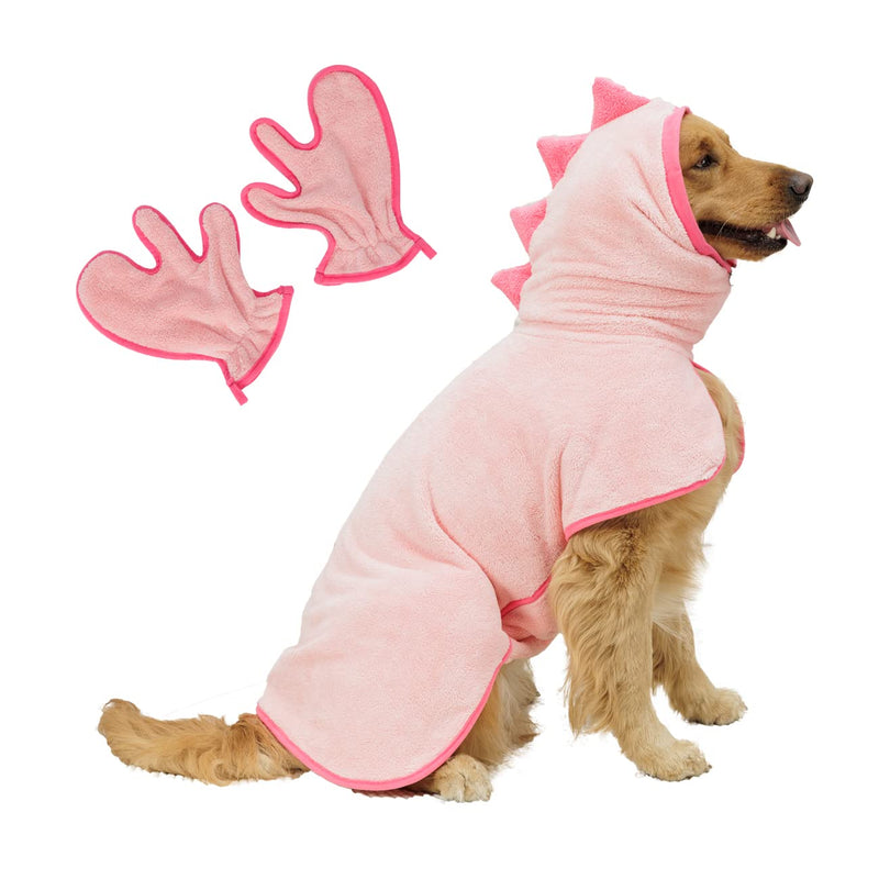 Pawyee Super Soft Fast-Drying Dog Towel Set for Cold Weather, Beach, Pool - Adjustable Microfiber Bath Robe with Drying Gloves for Cats and Dogs Large Pink Dino - BeesActive Australia