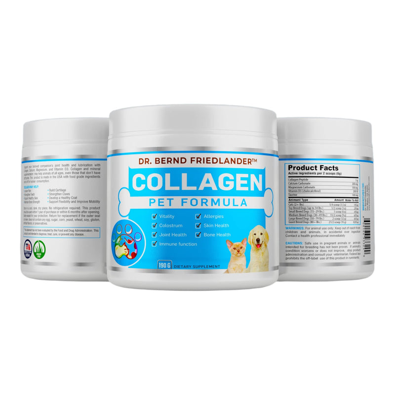 Collagen Pet Formula- for Dogs and Cats, Joint, Skin and Coat, Allergies and Immune Support- Grass fed and Pasture Raised Collagen+ Colostrum, Made in The USA- by Dr. Bernd Friedlander - BeesActive Australia