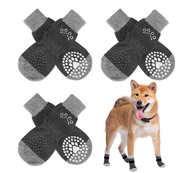SCENEREAL Double Side Anti-Slip Dog Socks, Non Slip Dogs Sock for Hardwood Floors, 3 Pairs Pet Paw Protectors Indoor, Prevent Floor Scratching, Stop Licking Paws Grey Pearl Paw Medium (Pack of 6) - BeesActive Australia