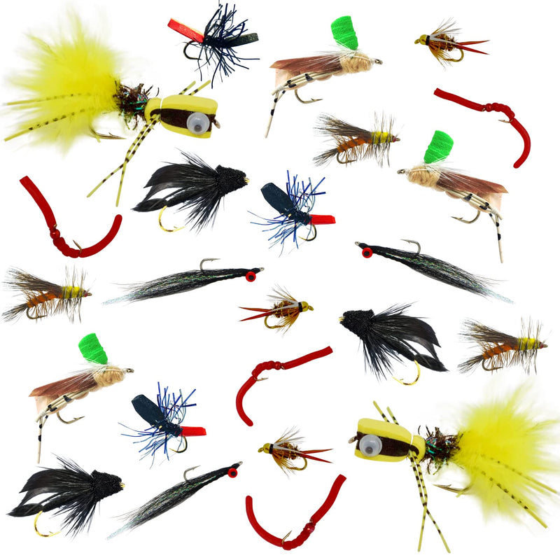 Thor Outdoor 24 Pc Fly Fishing Set for Panfish, Trout, and Bass - Hoppers, Poppers, and Droppers Yellow Poppers - Black Clousers - BeesActive Australia