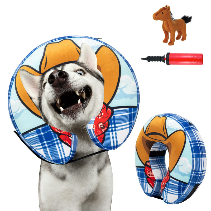 Choola Pet Inflatable Dog Cone Collar for After Surgery Care Bundled with Toy, Pump, and Extra Tube Wild West Large Collar - BeesActive Australia