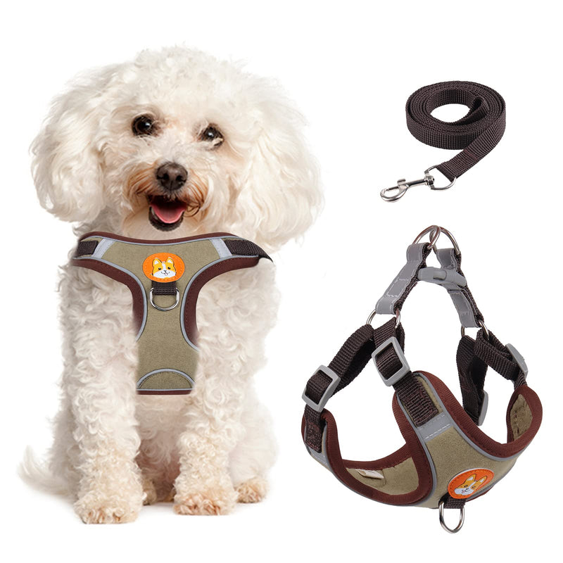 Small Dog Harness No Pull, Adjustable Dog Harness and Leash Set with 2 Leash Clips, Reflective Soft Padded Dog Vest Harness for Small Medium Dogs S (ref: 4.0 to 6.6 lbs) Brown - BeesActive Australia