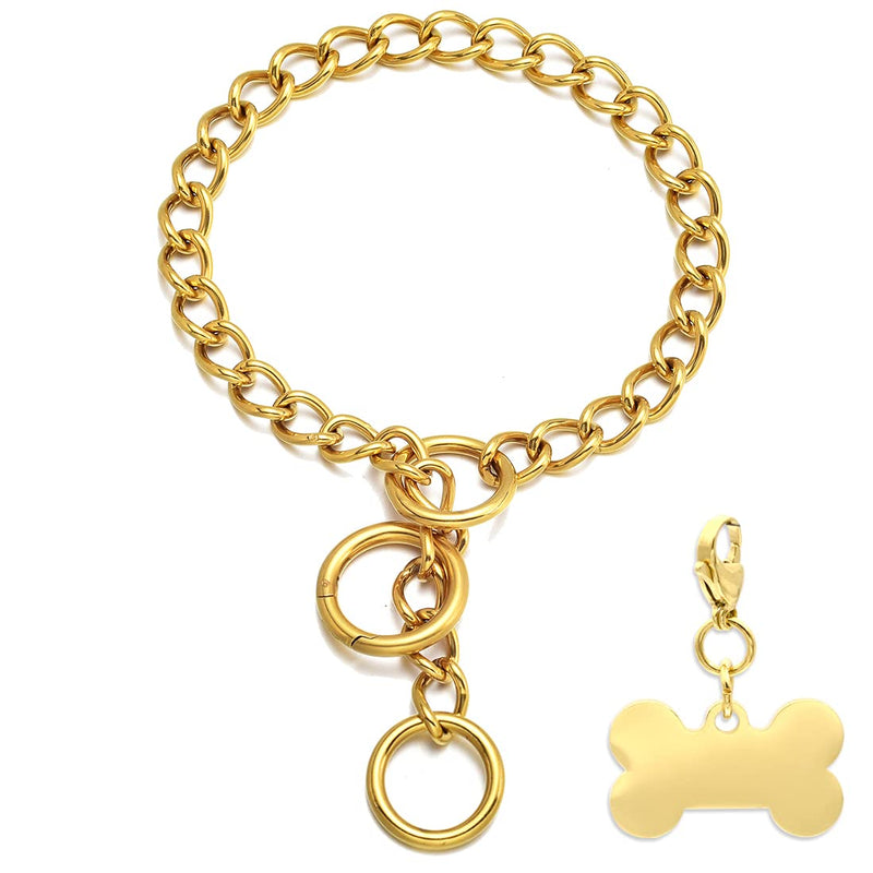 W/W Lifetime Gold Chain Dog Collar Walking Gold Dog Collar with Ring Clasp Hook 15MM 10MM 18K Cuban Link Chain Collar Adjustable Stainless Steel Metal Chain Collar for Small Medium Large Dogs 16" (Neck Fits 10"-14") - BeesActive Australia