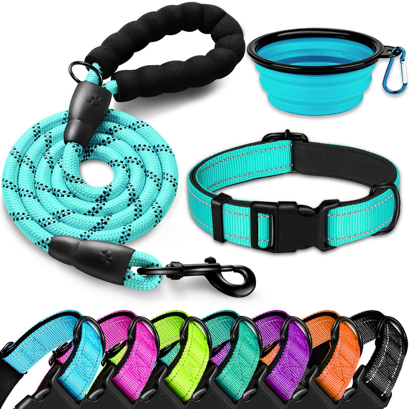 DOYOO Dog Collar and Dog Leash– Soft Neoprene Padded,Reflective and Adjustable Medium 2-Blue - BeesActive Australia