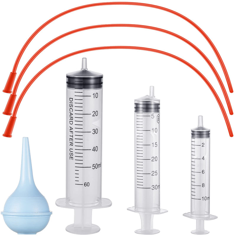 7 Pack Tube Feeding Kit for Puppies Puppy Feeding Tube Includes 3 Pack 8 FR Red Feeding Tubes, 3 Pack 10 ml 30 ml 60 ml Syringes, Bulb Syringe for Lamb Goat Puppy Whelping Kitten Measuring Watering - BeesActive Australia