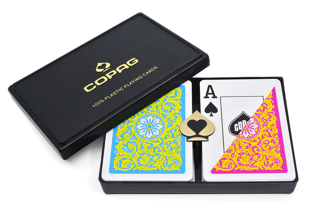 Copag 1546 Neoteric Design 100% Plastic Playing Cards, Poker Size Yellow/Pink/Blue Double Deck Set (Jumbo Index) Jumbo Index - BeesActive Australia