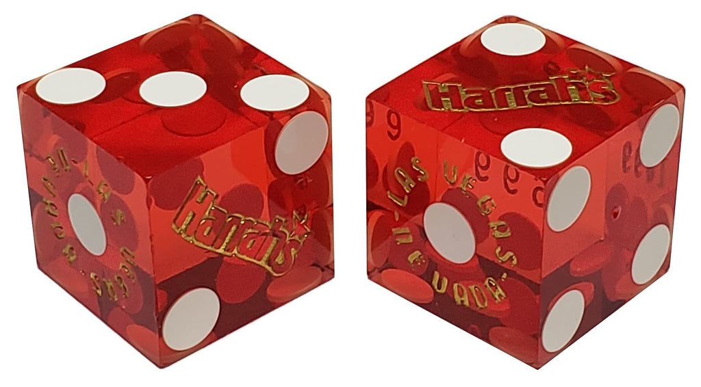 Harrah's Las Vegas Casino Table-Played 19mm Matching Serial Numbers Craps Dice Red Polished with Pouch (Set of 2 Dice (Dice Pair)) Set of 2 Dice (Dice Pair) - BeesActive Australia