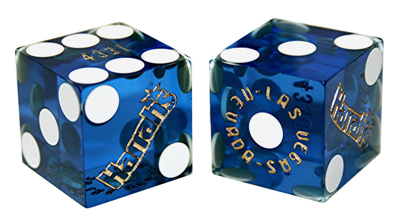 Harrah's Las Vegas Casino Table-Played 19mm Matching Serial Numbers Craps Dice Blue Polished with Pouch (Set of 2 Dice (Dice Pair)) Set of 2 Dice (Dice Pair) - BeesActive Australia