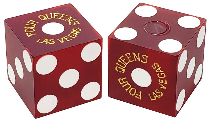 Four Queens Las Vegas Casino Table-Played 19mm Matching Serial Numbers Craps Dice Red Frosted with Pouch - Set of 2 Dice (Dice Pair) Set of 2 Dice (Dice Pair) - BeesActive Australia