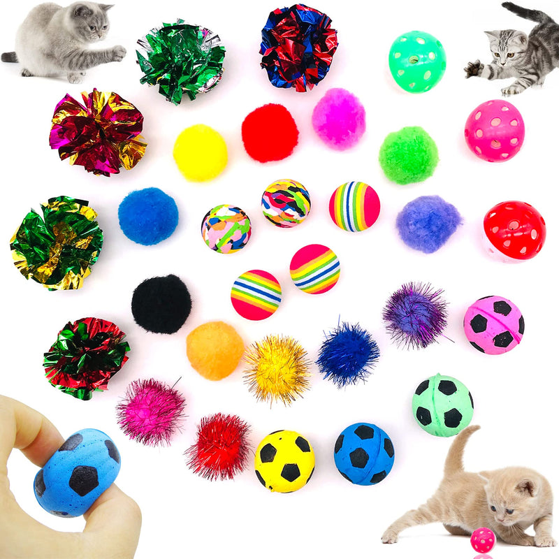 JpGdn 25/30pcs Cat Toys Balls with Feather Bell for Indoor Kitten Adult Cats Interactive Collapsible Cat Tunnel Teaser Wand EVA Rainbow Golden Thread Pom Poms Paper Footballs Wool Felt Ball Toy Set Cat toy ball - BeesActive Australia