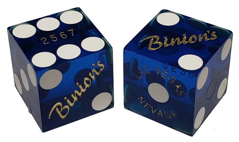 Binion's Las Vegas Casino Table-Played 19mm Matching Serial Numbers Craps Dice Blue Polished with Pouch (Set of 2 Dice (Dice Pair)) Set of 2 Dice (Dice Pair) - BeesActive Australia