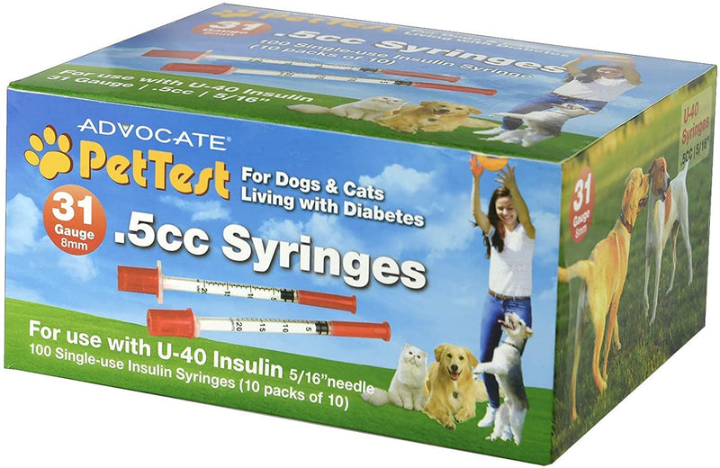 Advocate PetTest U-40 Pet Insulin Syringes Thin 31G 1/2CC, 0.5cc 5/16" for Dogs and Cats 100-Pack 0.5 cc (1/2 cc) 100 pack - BeesActive Australia