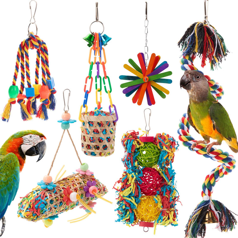 RLRICH Bird Colorful Chewing Toys Parrot Foraging Shredder Toys Shred Hanging Foraging Toys,Comfy Perch Parrot Toys for Rope Bungee Bird Toy 6 PACK - BeesActive Australia