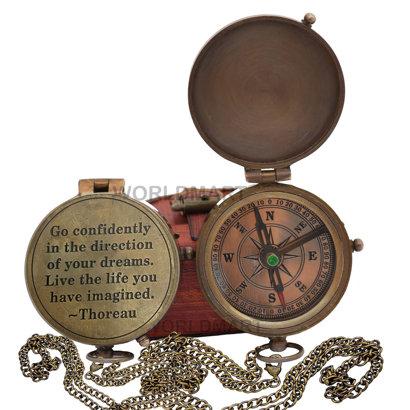 WORLDMART Thoreau's Go Confidently Quote Customized Compass with Leather case, Camping Compass, Boating Compass, Gift Compass, Graduation Day Gifts Confidently-1 - BeesActive Australia