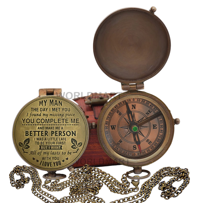 WORLDMART Compass, Gift for Husband, Anniversary, Wedding Gift for Him, Long Distance Boyfriend Gift, Fiance Gift I Miss You Long Distance Relationship Gift for Army Boyfriend Gift My Man - BeesActive Australia