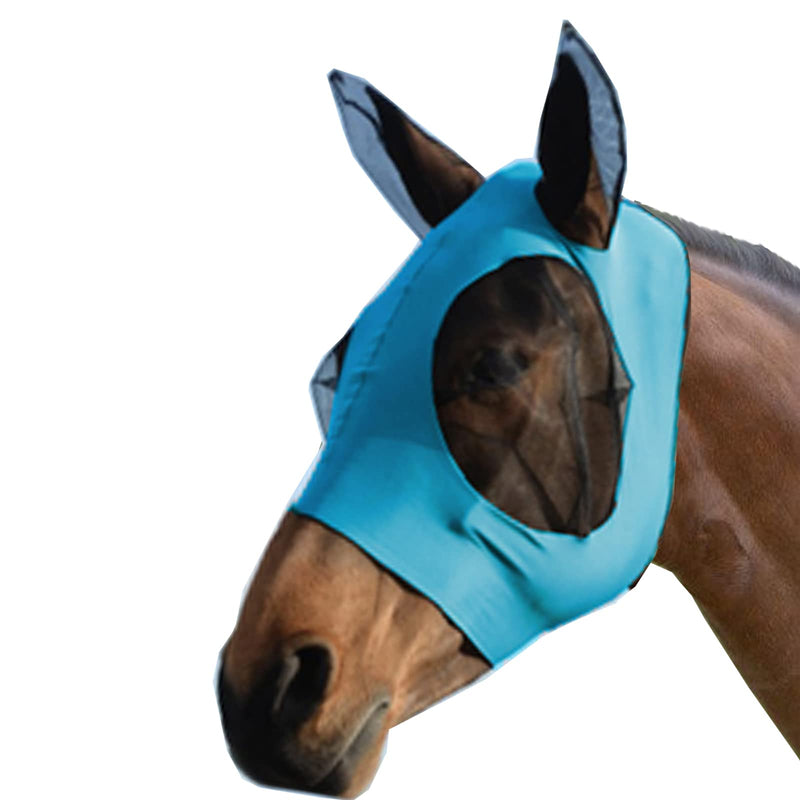 HR Farm Horse Fly Mask with Ears Comfort Elasticity Lycra Horse Eye UV Protection Large Turquoise - BeesActive Australia