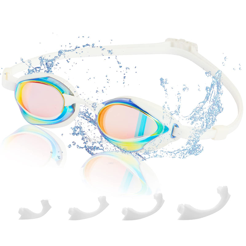 Professional Racing Mirrored Goggles Adjustable Scale Strap Hnearstar Anti-fog Anti-UV Silicone Swim Goggles Adult Men Women White - BeesActive Australia